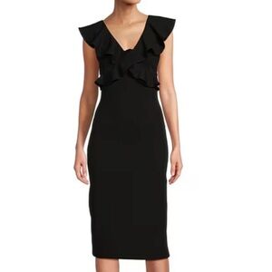 ANTONIO MELANI Black Sheath Midi Dress V-Neck